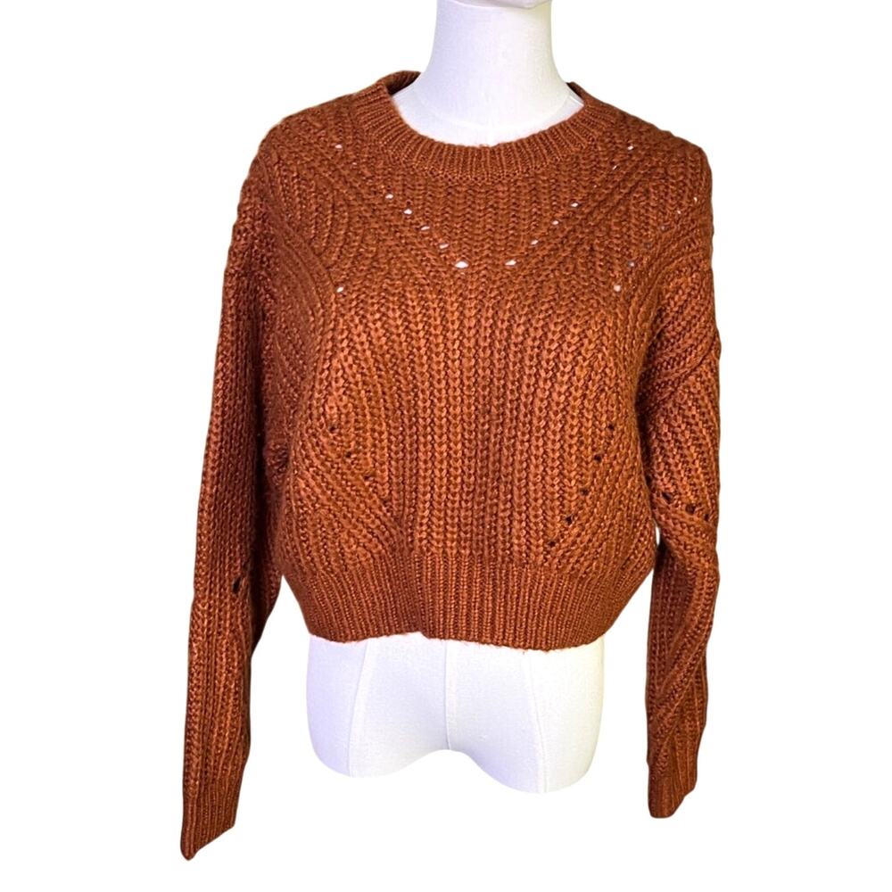 Kendall & Kylie Chunky Knit Cropped Sweater Rust Orange Open Knit Medium